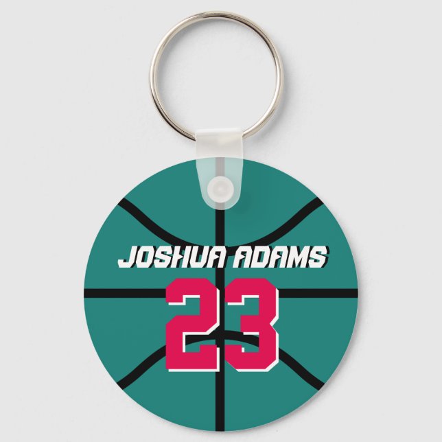 Teal Sports Team Athletes Basketball Keychain (Front)