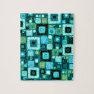 Teal Squares Pattern Jigsaw Puzzle