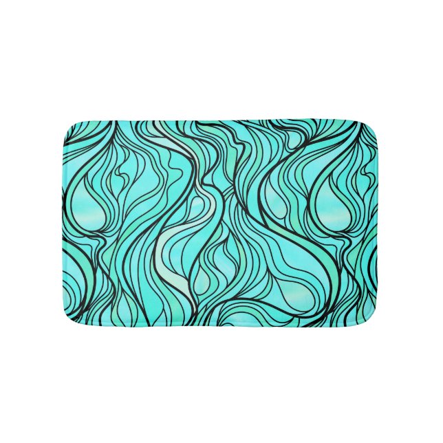 Teal Stained Glass Abstract Bath Mat (Front)