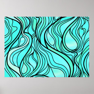 Teal Stained Glass Abstract Poster