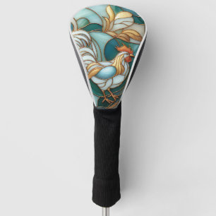 Teal Stained Glass Roosters Elegant Farmhouse Golf Head Cover
