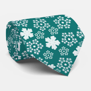 Teal Star and Snowflake Winter Pattern Tie