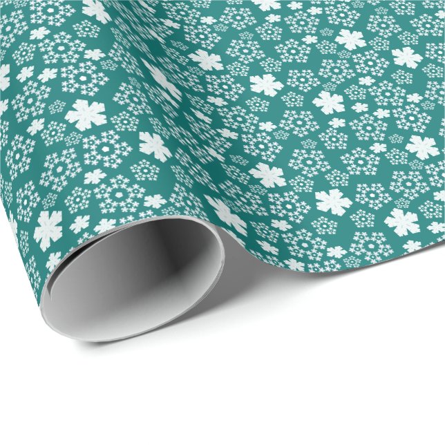 Teal Star and Snowflake Winter Pattern Wrapping Paper (Roll Corner)