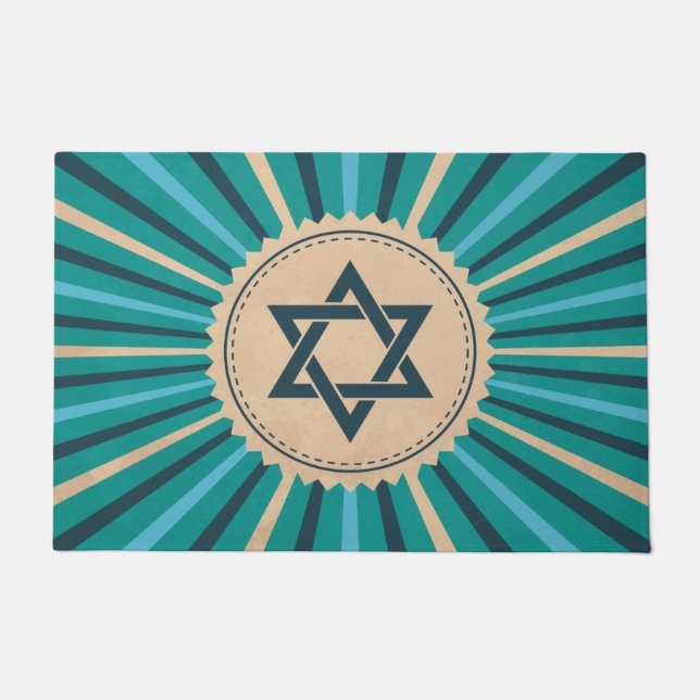 Teal Star of David Starburst Jewish Doormat (Front)