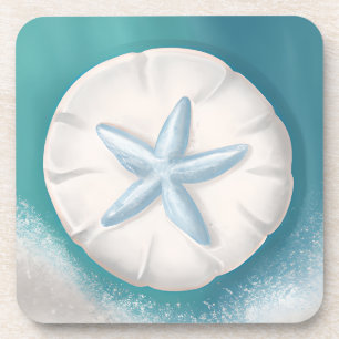 Teal Starfish and Sand Dollar Beachy Coaster