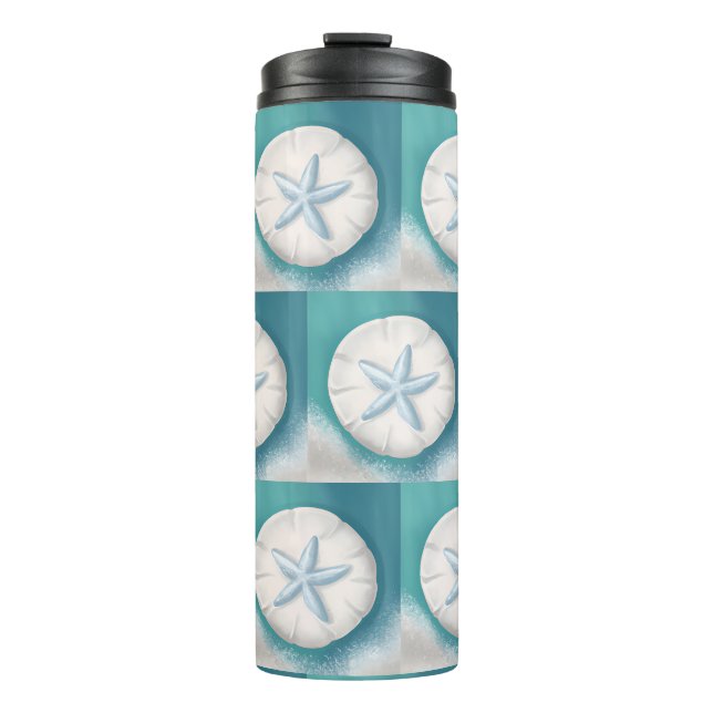 Teal Starfish and Sand Dollar Beachy  Thermal Tumbler (Front)