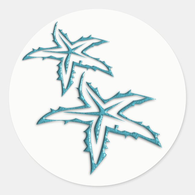 Teal Starfish Classic Round Sticker (Front)