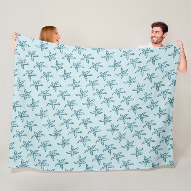 Teal Starfish Fleece Blanket (In Situ)