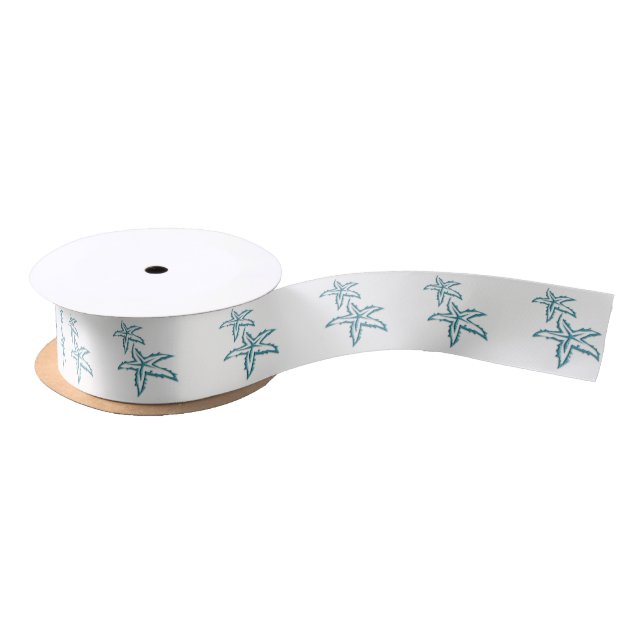 Teal Starfish Satin Ribbon (Spool)