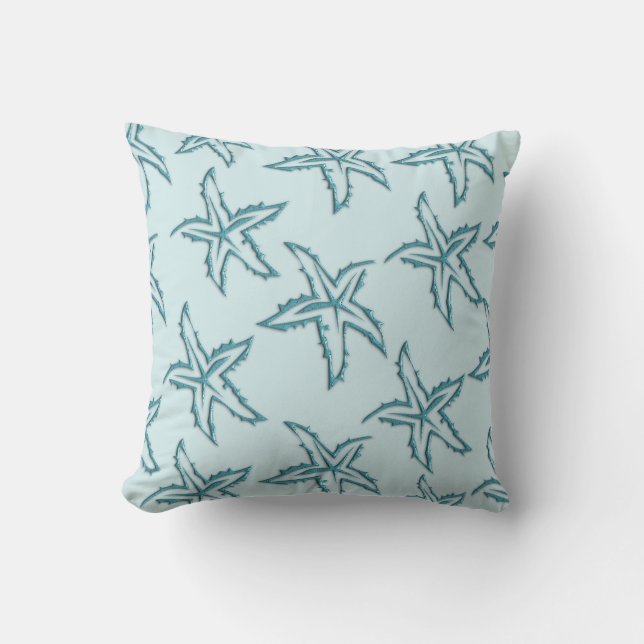 Teal Starfish Throw Pillow (Front)