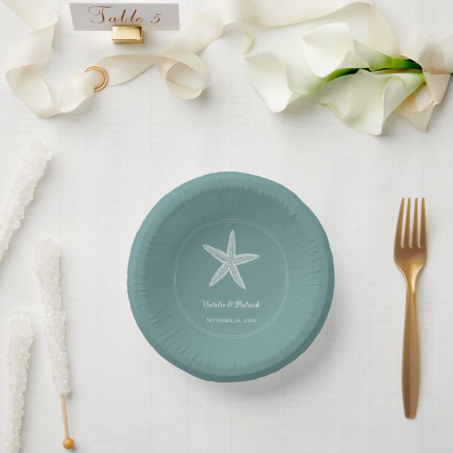 Teal Starfish Wedding Paper Bowls Paper Plate (Wedding)