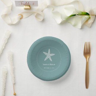 Teal Starfish Wedding Paper Bowls Plate