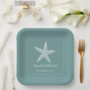 Teal Starfish Wedding Paper Plates