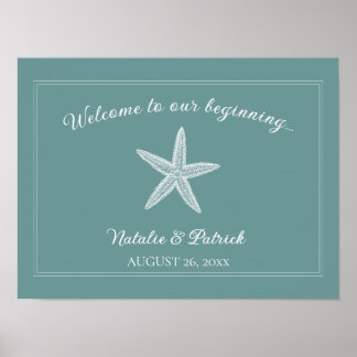 Teal Starfish Wedding Welcome Poster