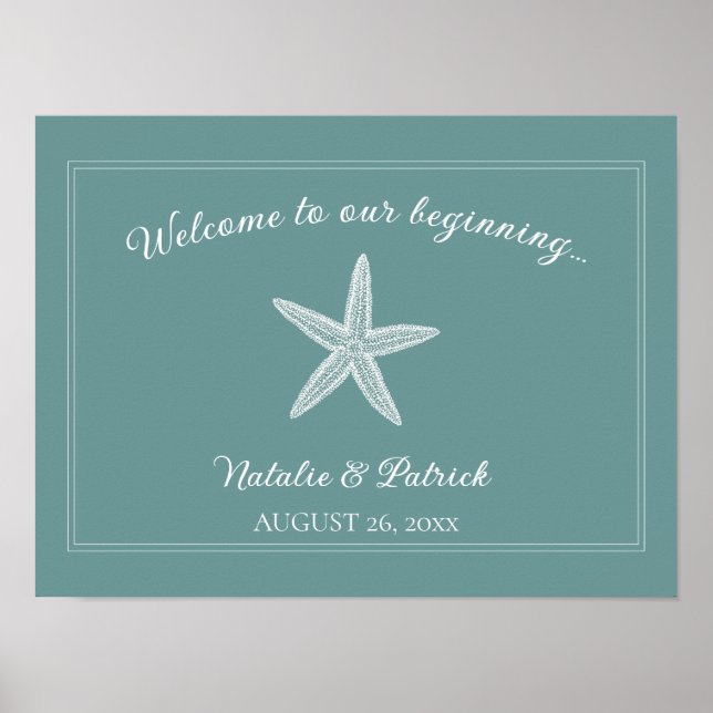 Teal Starfish Wedding Welcome Poster (Front)