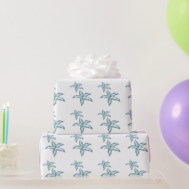 Teal Starfish Wrapping Paper (Party Gifts)