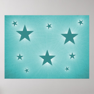 Teal Stars in the Night Sky Poster