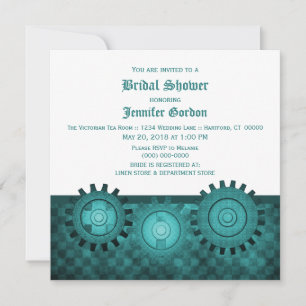 Teal Steampunk Gears Bridal Shower Invite