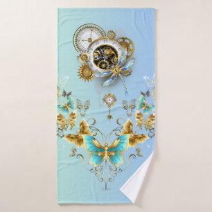 Teal Steampunk Graphic Art, Mechanical Serenity Bath Towel Set