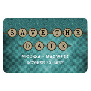 Teal Steampunk Keys Save the Date Flexi Magnet