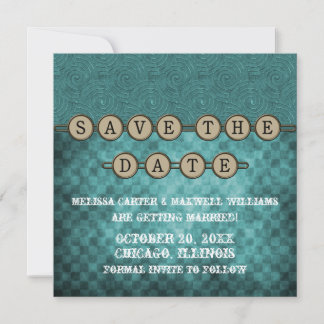 Teal Steampunk Keys Save the Date Invite