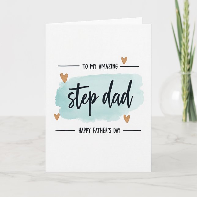 Teal Step Dad Art Fathers Day Card (Front)