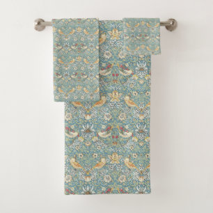 Teal Strawberry Thief Bathroom Towel Set