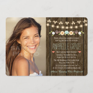 Teal String of Lights Rustic Sweet Sixteen Invitation