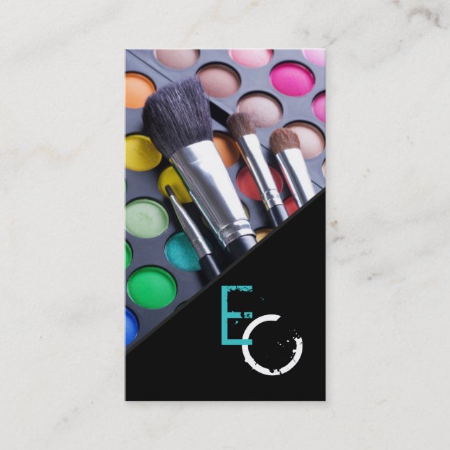 Teal Stripe Make Up Artist Palette Business Card (Front)