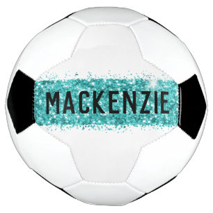 Teal Stripe Monogram Custom Personalized Name Soccer Ball