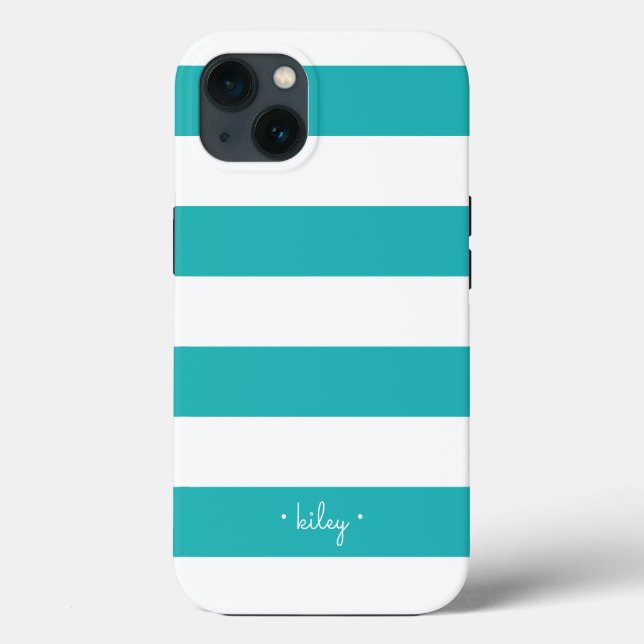 Teal Stripe Personalized Case-Mate iPhone Case (Back)