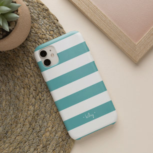 Teal Stripe Personalized iPhone 13 Case