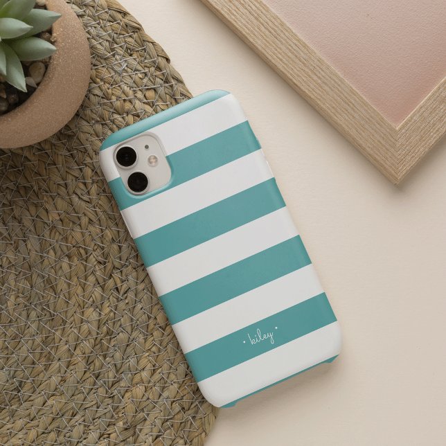 Teal Stripe Personalized Case-Mate iPhone Case (Creator Uploaded)