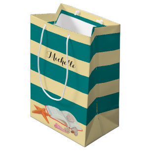 Teal  Stripe & Seashells Personalized Gift Bag
