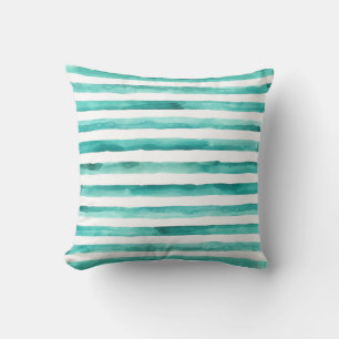 Teal Stripe Watercolor Pillow
