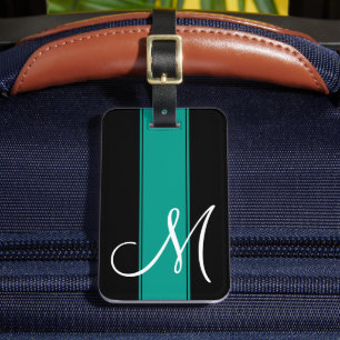 Teal Stripe with Large Monogram Luggage Tag
