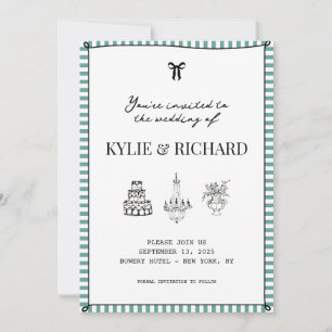 Teal Striped Border Save The Date Invitation