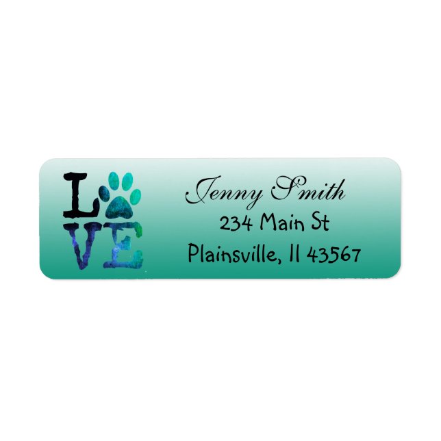 Teal Striped Love Paw Print Return Address Label (Front)