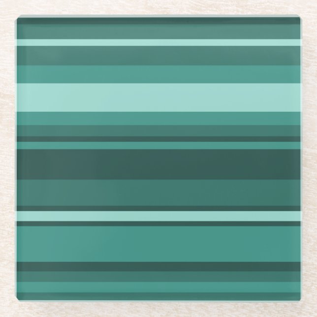 Teal stripes glass coaster (Front)