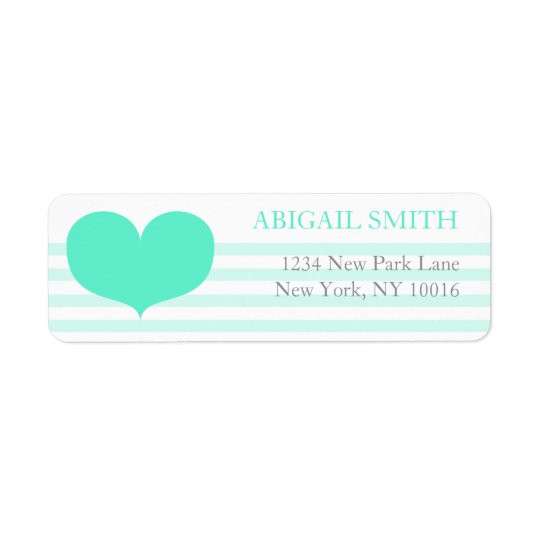 Teal Stripes & Heart - Return Address Labels