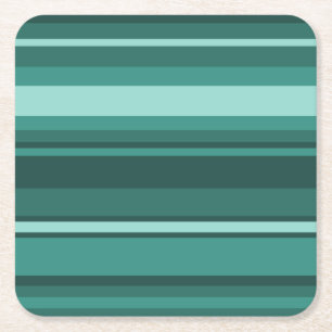 Teal stripes square paper coaster
