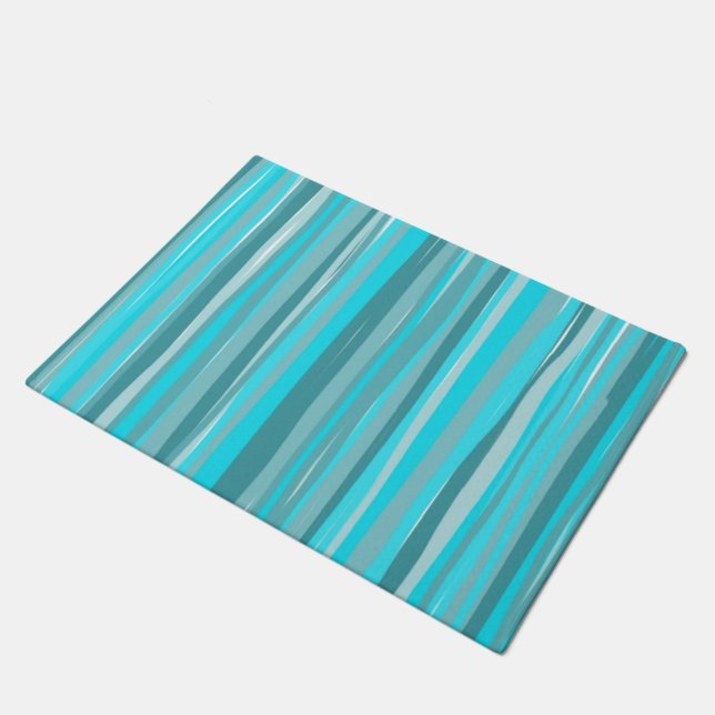 Teal Stripes Vertical  Doormat (Angled)