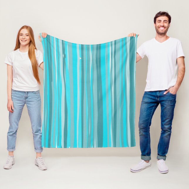 Teal Stripes Vertical  Fleece Blanket (In Situ)