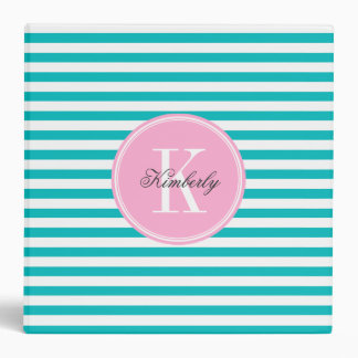 Teal Stripes with Bubblegum Pink Monogram Binder