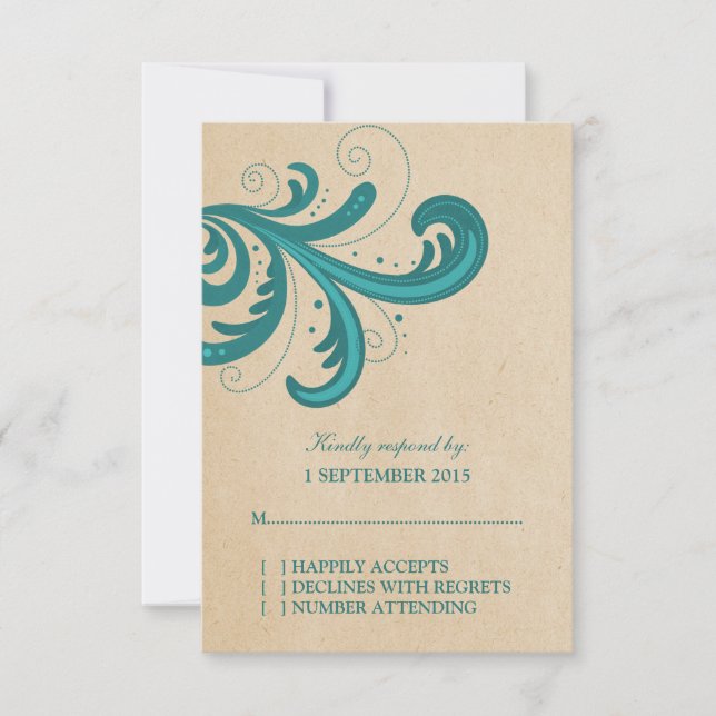 Teal Stylish Swirls Response Card (Front)