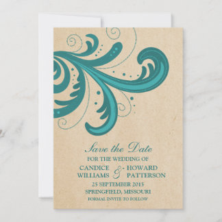 Teal Stylish Swirls Save the Date Invite