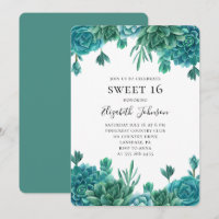 Teal succulent sweet 16. Blue cactus 16th birthday
