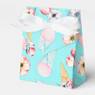 Teal Summer Fun Flower Ice Cream Cone - Pattern Favor Box