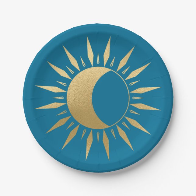 Teal Sun moon Wicca  Paper Plate (Front)