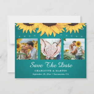 Teal Sunflower 3 Photo Collage Wedding Save The Date